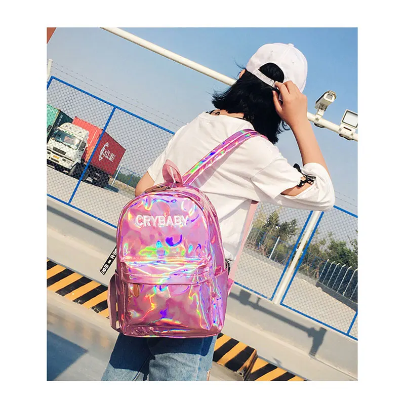 Мини Голографический лазерный рюкзак школьные сумки для девочек-подростков дорожные сумки Серебряный Синий Розовый из искусственной кожи