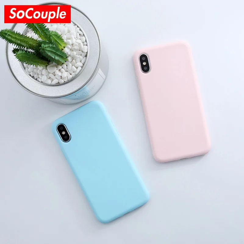 

SoCouple Macarons Candy Color Soft TPU Frosted Matte Phone Case for iPhone X Xs max XR Silicone Back Case Cover Pink Blue