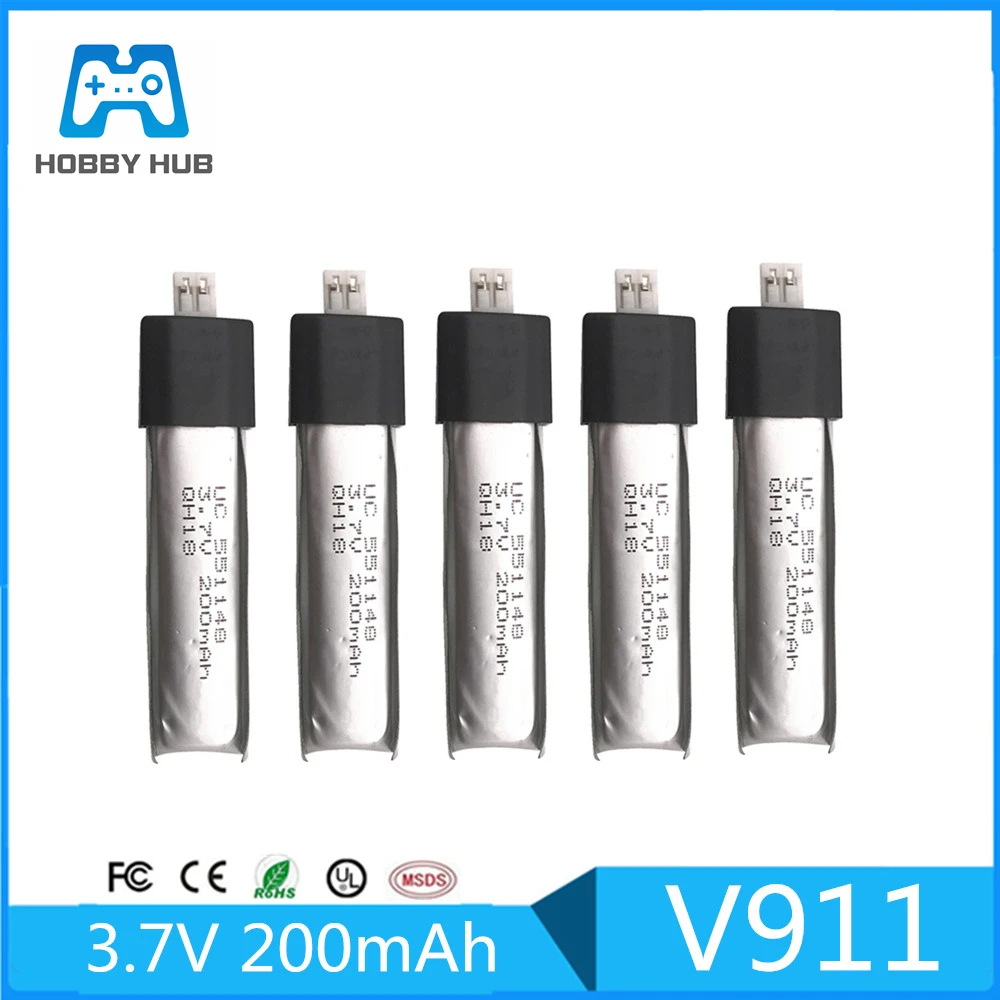 

5 Pcs 3.7V 200mAH Lipo Battery for WLtoys V911 RC Helicopter Spare Part 1.25p Plug 3.7 V 200 mah For Toys