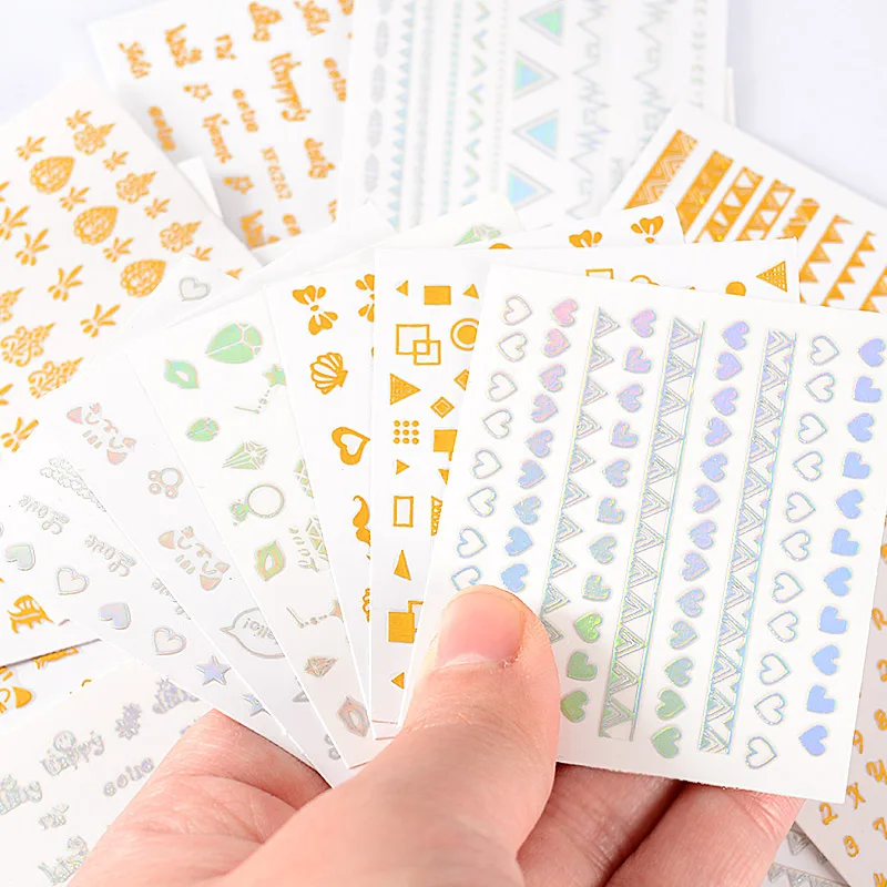 

1 Sheet 30 Styles 3D Laser Color Nail Sticker Number Alphabet Nails Art Manicure Back Glue Decal Decorations Design For Nail Tip