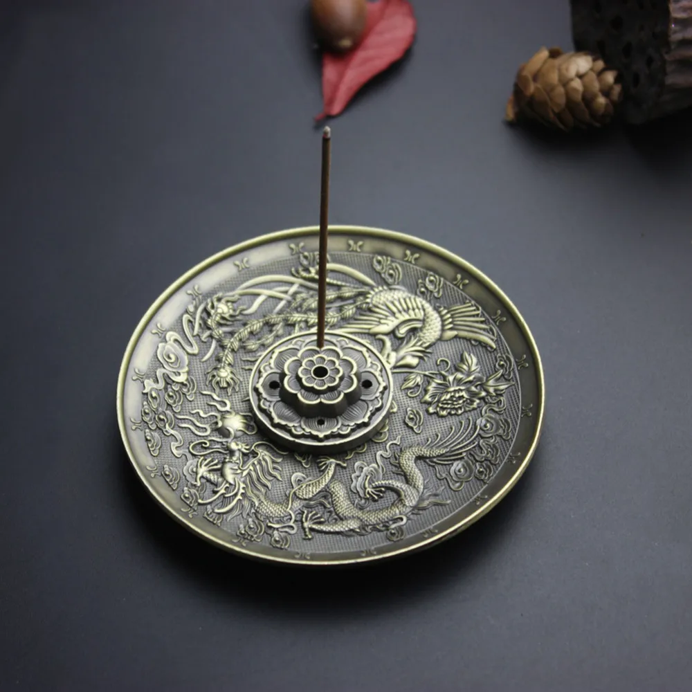 Exquisite Dragon Incense Burner Holder Round Traditional Chinese Fu
