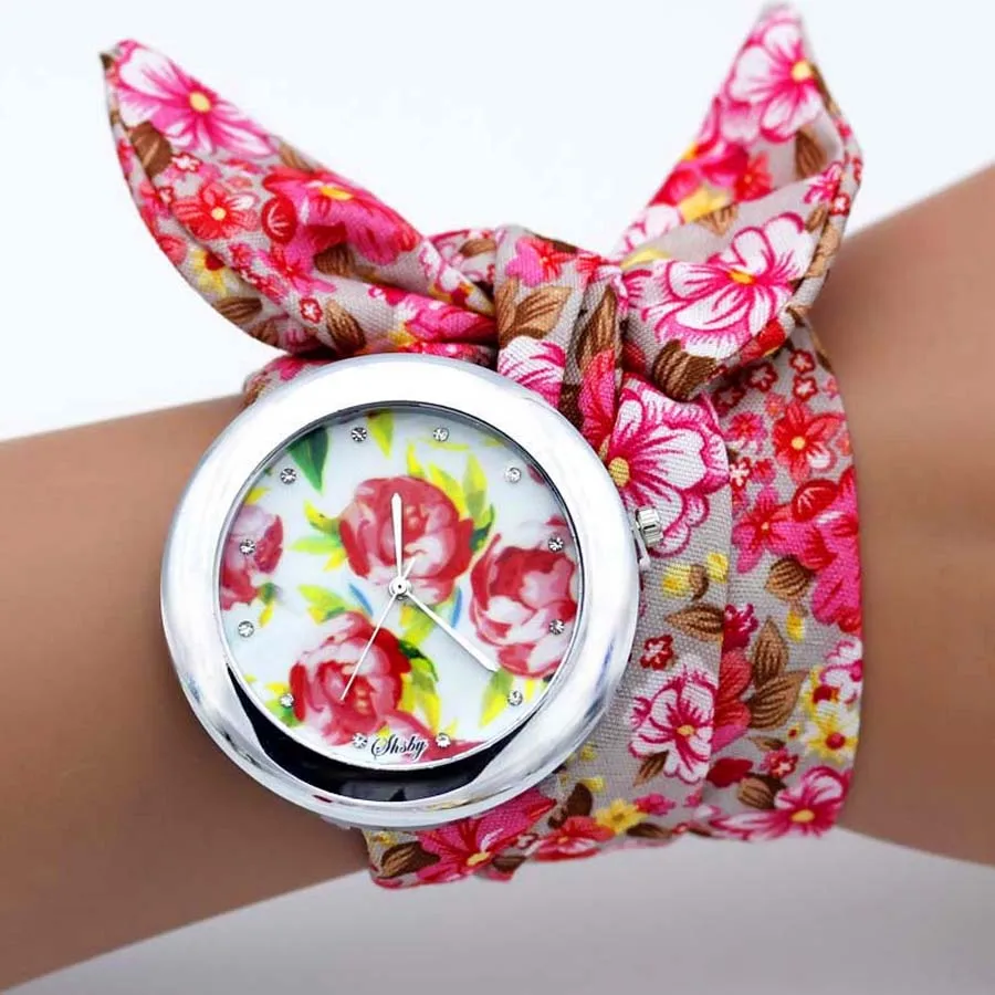Shsby брендовые уникальные женские наручные часы из цветочной ткани, МОДНЫЕ ЖЕНСКИЕ НАРЯДНЫЕ часы, высококачественные тканевые часы, милые часы-браслет для девушек - Цвет: BG16