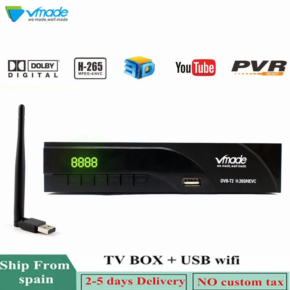 

Vmade HD TV Receptor DVB-T2/T Digital Terrestrial Receiver Support Built-Network H.265 MPEG4 Youtube Dolby AC3 TV Box + USB WIFI