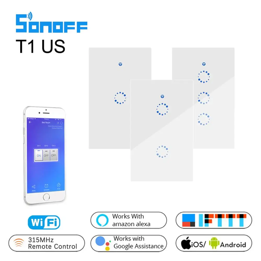 

SONOFF Wifi Smart Touch Light Switch T1 US 220V Ewelink App / 315 RF / Voice Control Smart Home Switch Support Alexa Google Home