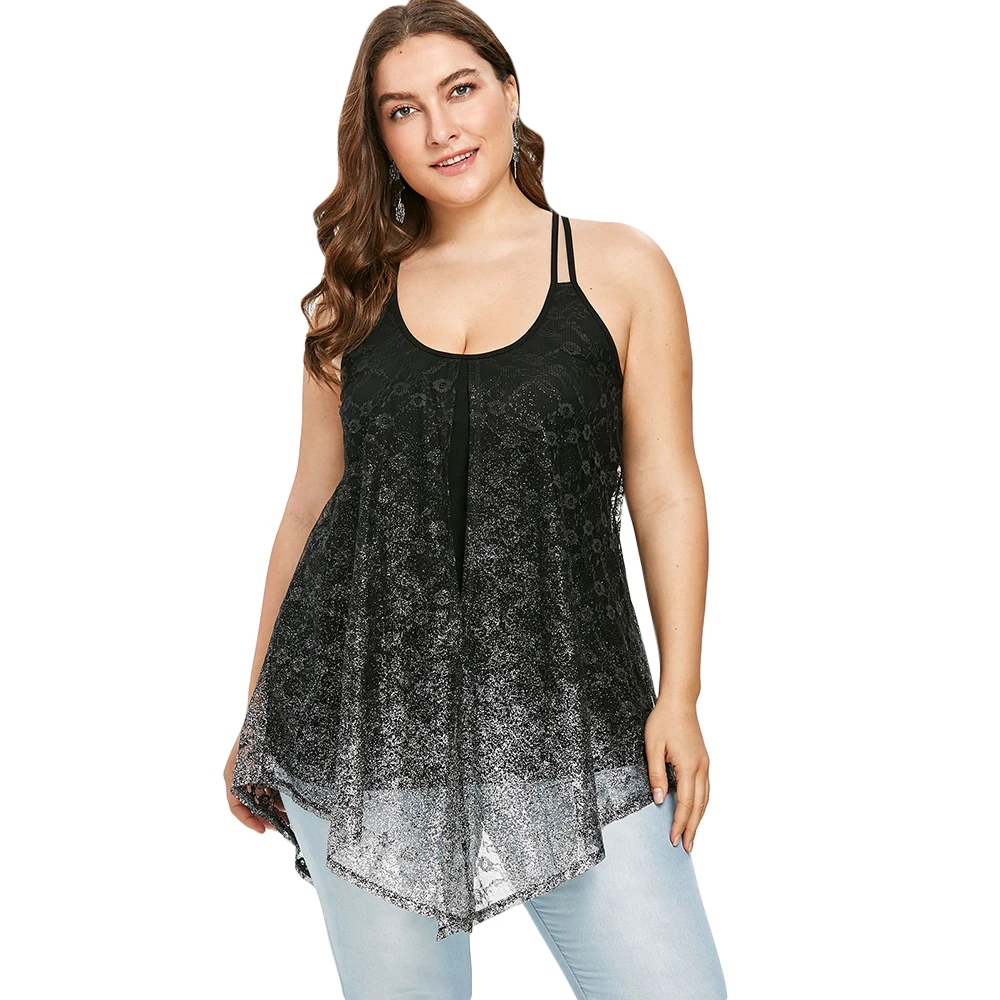 

Wipalo Plus Size 5XL Glittery Split Tank Top U Neck Sleeveless Tunic Casual Ladies Tops Tees Women Fashion Camis For Summer