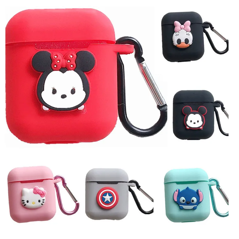 

Cute Cartoon Mickey Minnie Hello Kitty Silicone Case for Apple Airpods Charging Box Bluetooth Earphone Cover Earphone Box Strap