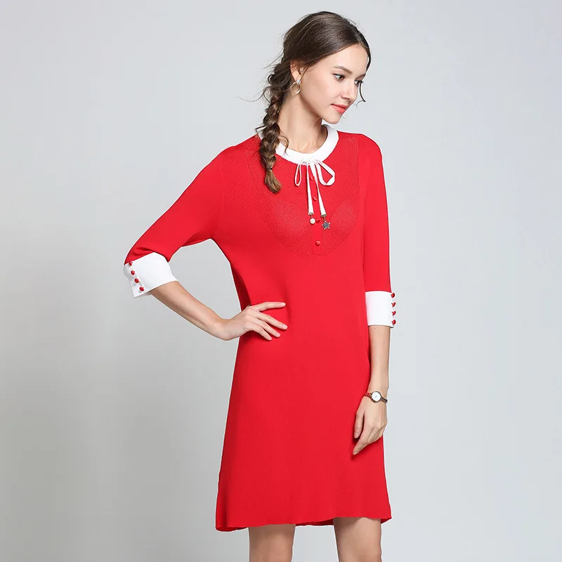 Czgee O-Neck A line Dress Mini Women 2018 Autumn Designed Bow Button Party Beach Red White Short Dresses Shirt Vestidos Dresses