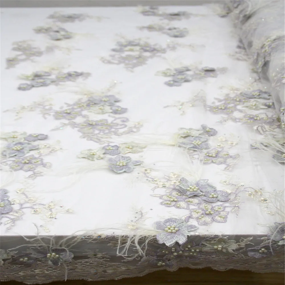 

3D lace fabric with flowers, embroidered lace fabric with 3D flowers bridal Lace Fabric HJ148-1