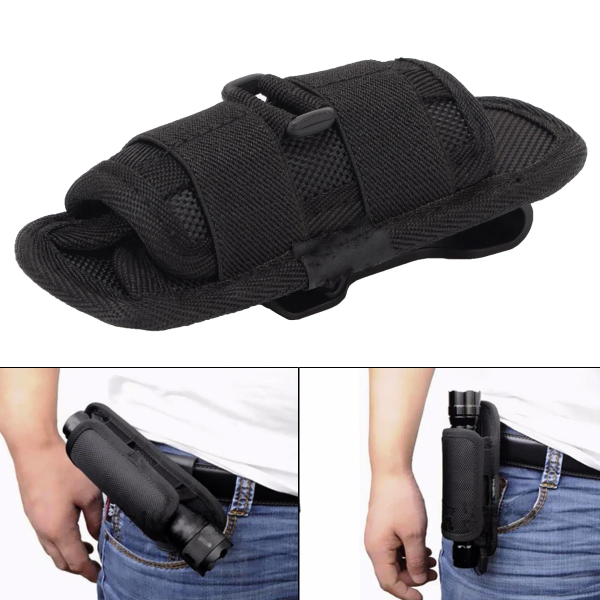 Black Flashlight Holster Belt Carry Case Flashlight Pouch Holster Combat Utility Case Durable Electronic Torch Hunting Belt