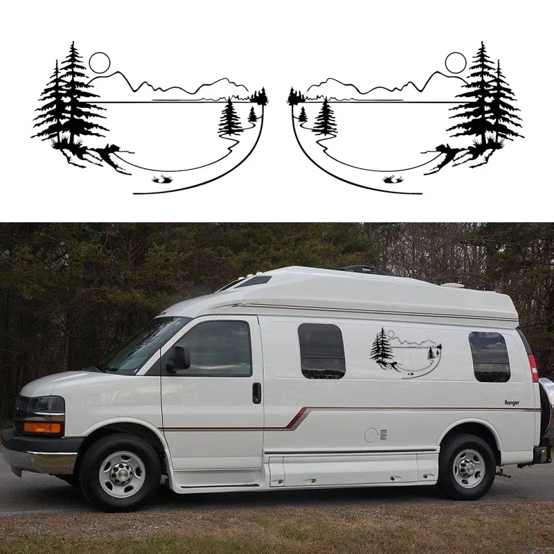 2x закат пейзаж дерево горное озеро солнце по одному для каждой стороны Кемпер Ван