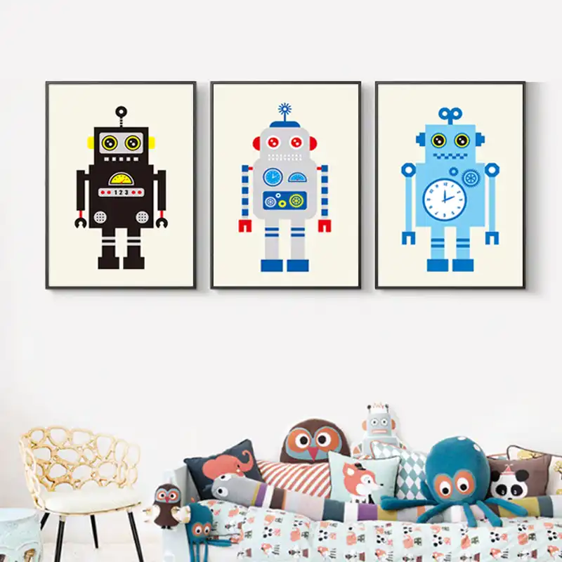 Robot LED Light Up Children/'s Canvas Wall Art Picture Brand New