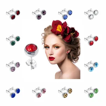 

12 Color Birthstone Season 8mm Stud Earrings Stainlees Steel Round Crystal Women Birthday Gift Jewelry Wholesale 12 Pair