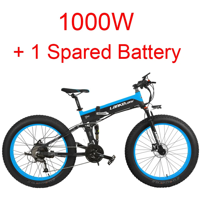 2" EBike 1000 Вт вездеходный складной Электрический горный велосипед с двойной подвеской для езды на велосипеде 4,0 Fat Tire двойной механический дисковый тормоз - Цвет: Blue 1000 Plus