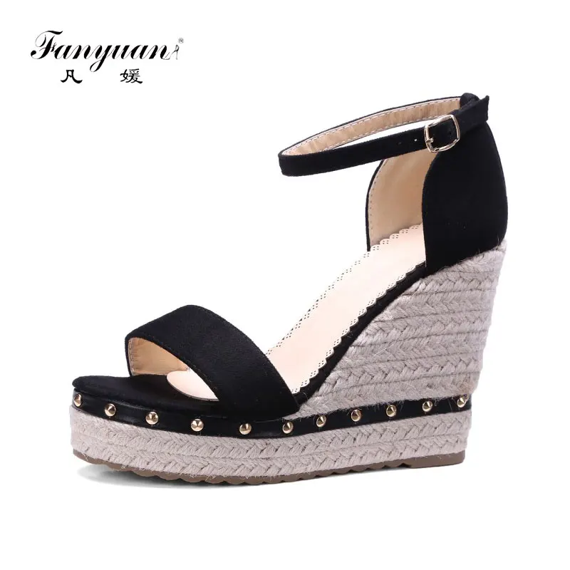 

fanyuan Women Sandals Summer 2019 Platform Sandals High Heels Shoes Ankle Strap Ladies Sandals Rivet Casual Footwear Pink Black