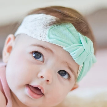 

Baby Lace Headwrap Newborn Girls Cotton Bowknot Headband Solid Lace wide children Head hood Kids Knot Turban Infant Hairbows