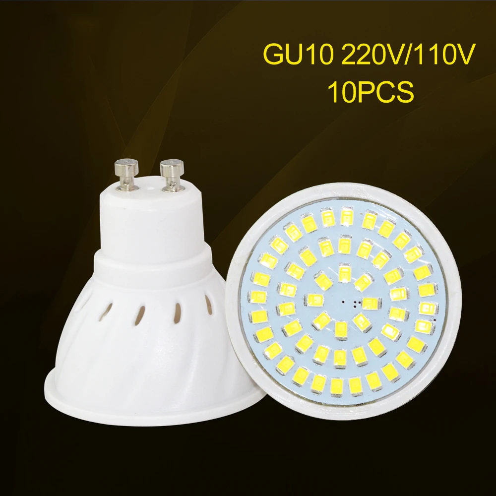 10 шт. GU10 светодиодный Лампа 220 V 110 V Светодиодный прожектор 4 Вт 6 Вт 8 Вт 36 54 72 SMD2835 Светодиодная настольная лампа для внутреннего освещения 2800-6500 к с теплым белым светом