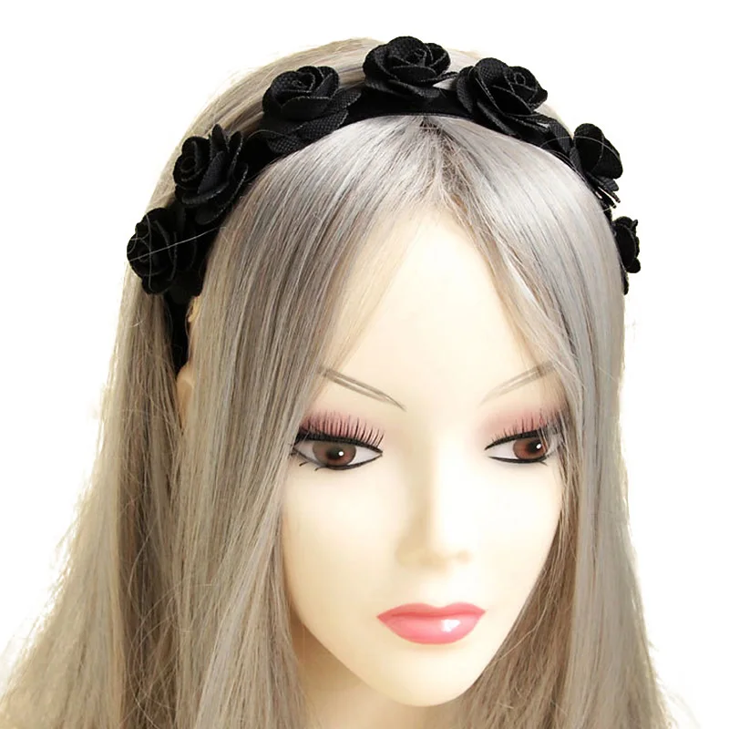 

Chic Womens Girls Gothic Handmade Garland Crown Flower Rose Black Hair Band Headband Hairband Elastic Hair Band Headpiece Party