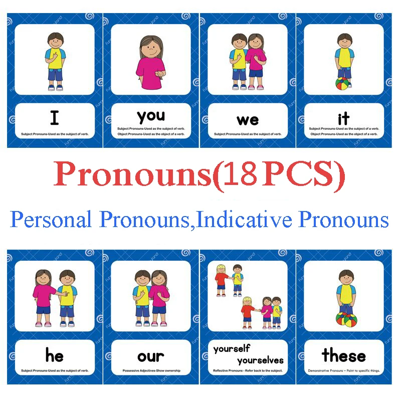 

18Pcs Pronouns English Flashcards Pocket Card Educational Toys Children Brinquedos Educativos Para Criancas Educatief Speelgoed