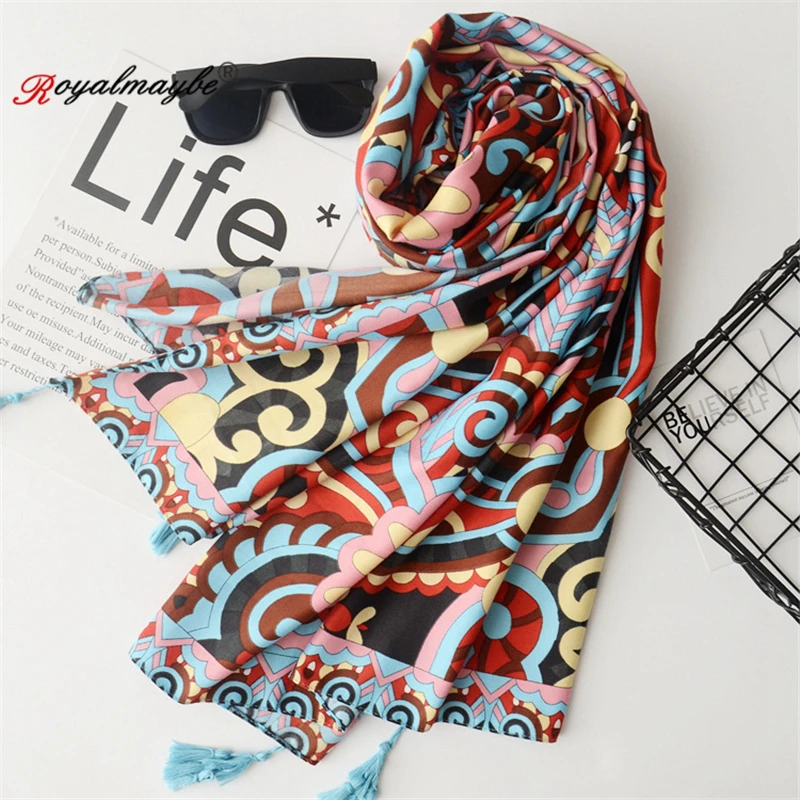 Royalmaybe, шарф для женщин, летний, хлопковый, солнцезащитный, шарфы для лежания, длинный квадратный шарф, большой, модный, туристический, шаль, морской, пляжный, с кисточками