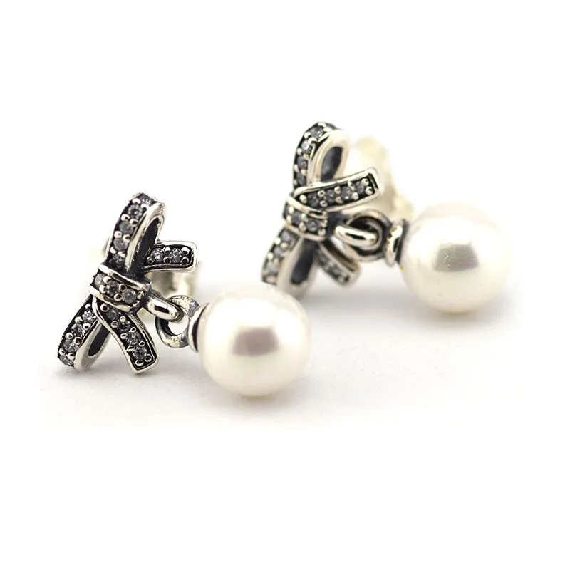 

Delicate Sentiments Earrings for Women 925 Sterling Silver White Pearl & Clear CZ Drop Wedding Earring Europe Jewelry anillos