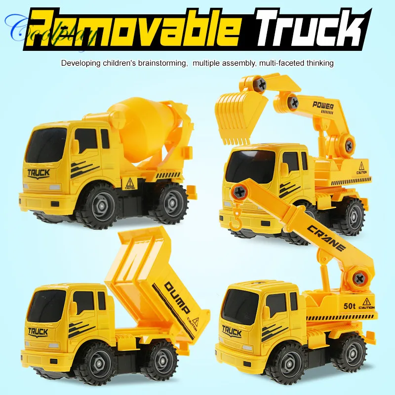 

4 Styles Kids Assembly Engineering Vehicles DIY Car Model Puzzle Car Plastic Handwork Assembled Dump Crane Excavator Mixer Toy
