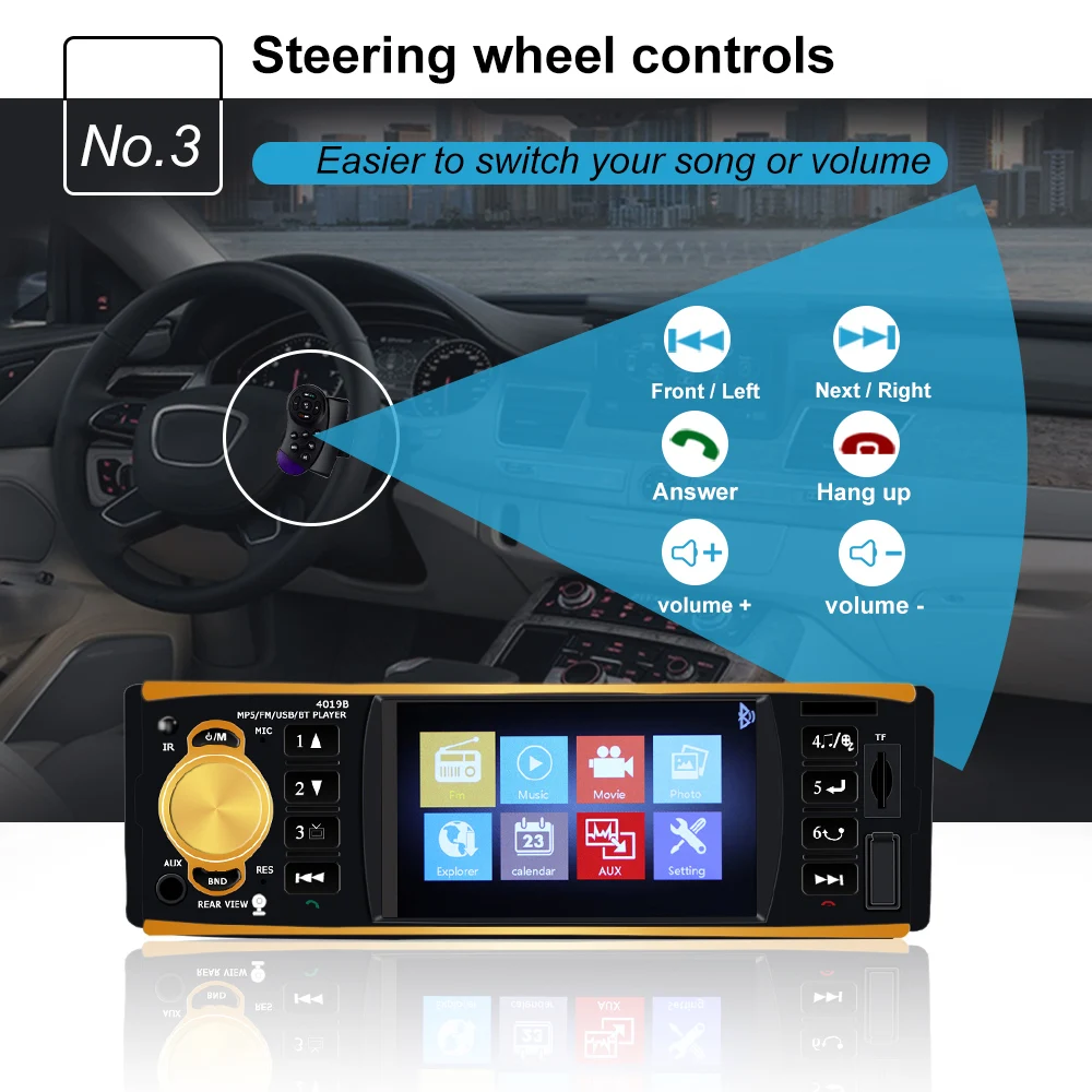 Автомобильное радио 1 din 4019B автомобильное Авто Аудио Стерео FM Bluetooth USB AUX камера