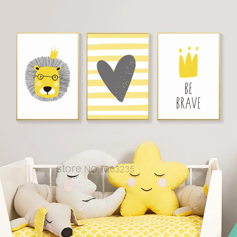 

Be Brave Lion Boy Baby Room Decor Picture Cuadros Nordic Style Kids Decoration Cartoon Poster Wall Art Canvas Painting Unframed