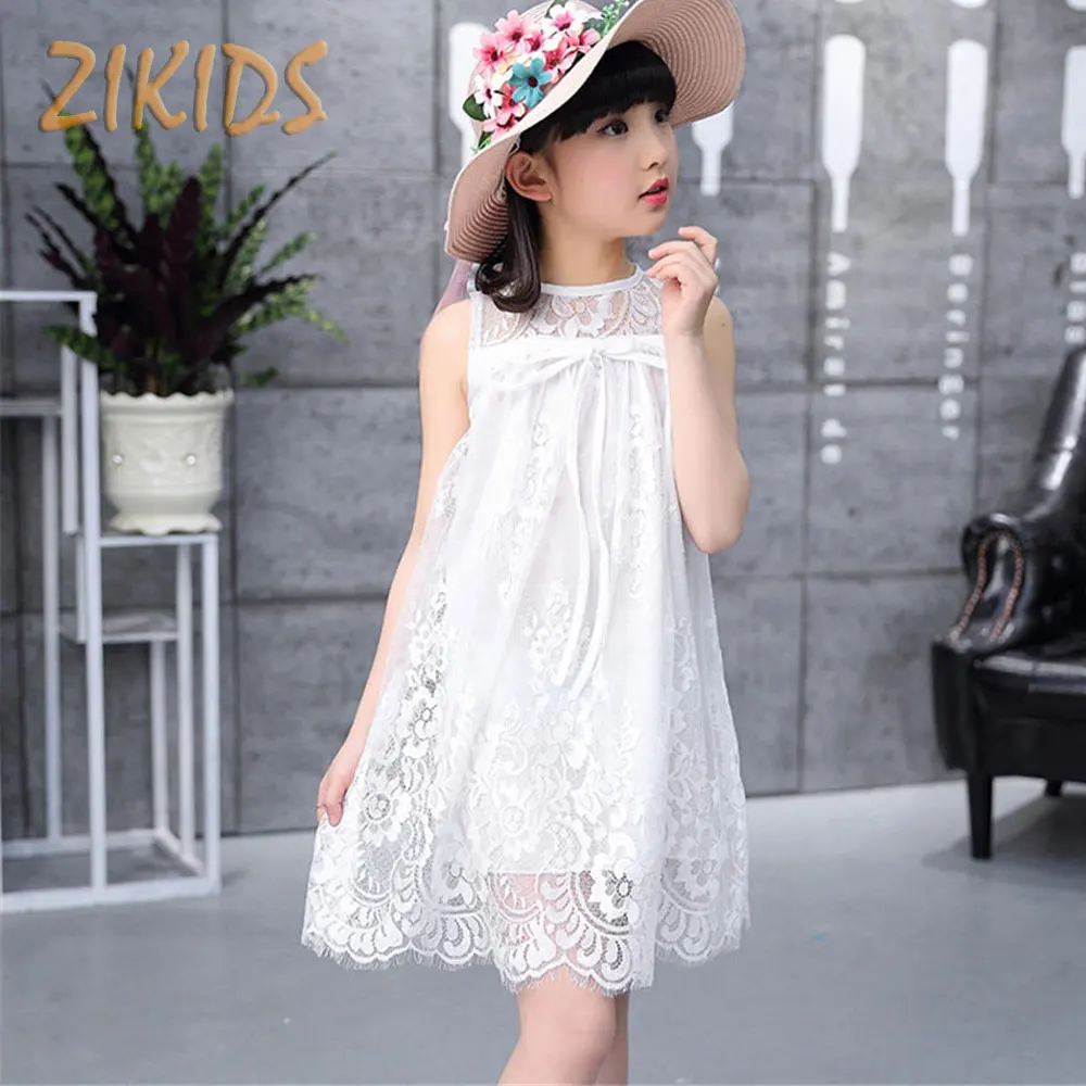 

Kids Dresses for Girls Clothes Cotton Sleeveless Korean Lace Dress Summer 2017 Children Clothing White Princess Birthday Party