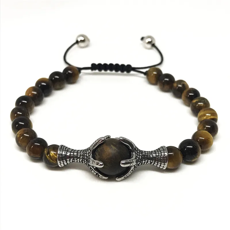 

Street Fashion Bracelet Men Stainless Steel Couple Paw Clamp Tiger Eye String Macrame Braided Bracelet For Men Jewelry Gift