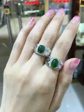 Natural green jasper stone Ring Natural gemstone Ring S925 sterling silver trendy luxurious big round women