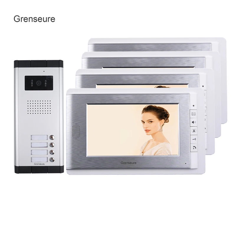

FREE SHIPPING Brand 7 inch Video Intercom Door Phone System 4 Monitor + 1 HD Doorbell Camera for 2 Household Apartment Wholesale
