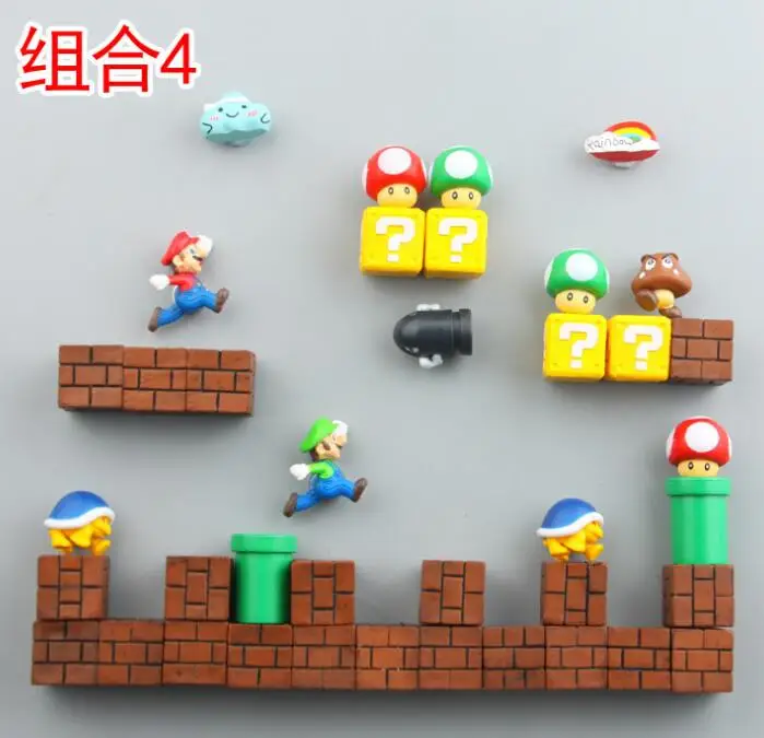 1 Set Mini Super Mario Fridge Magnets Toys Mario Bros Figurine Figura Magnetive Stickers Toys Mario Question Brick Metal Magnets