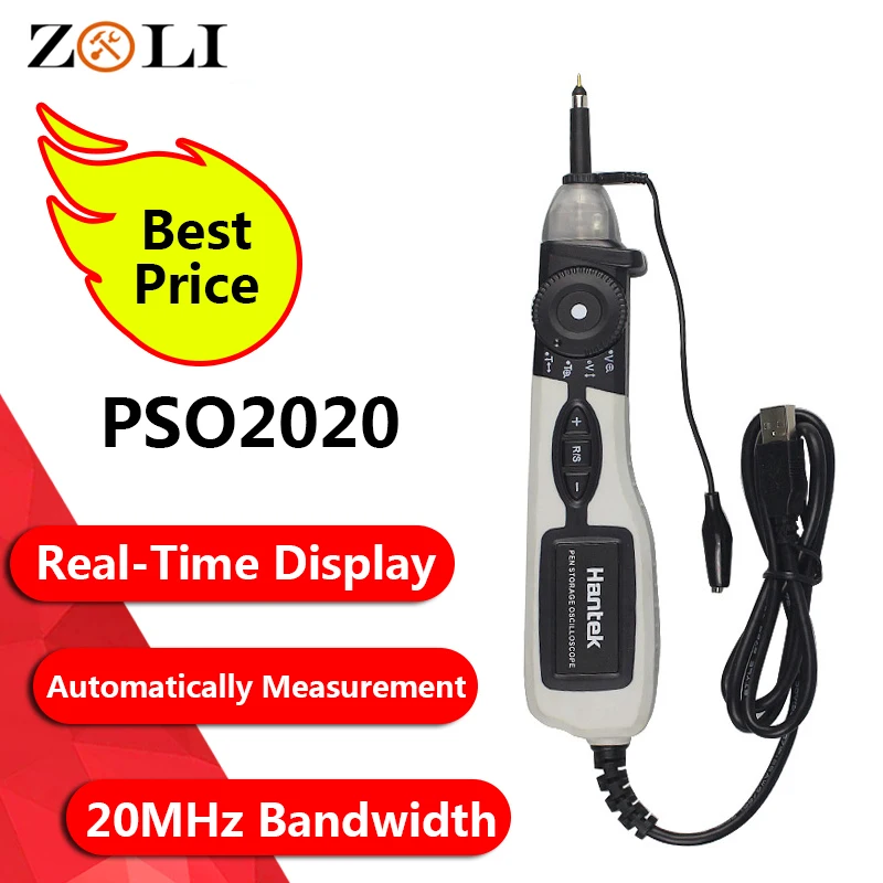 

Pen Type PC USB Digital Oscilloscope Portable Storage Oscilloscope 96MSa/s 20MHz Bandwidth Hantek PSO2020