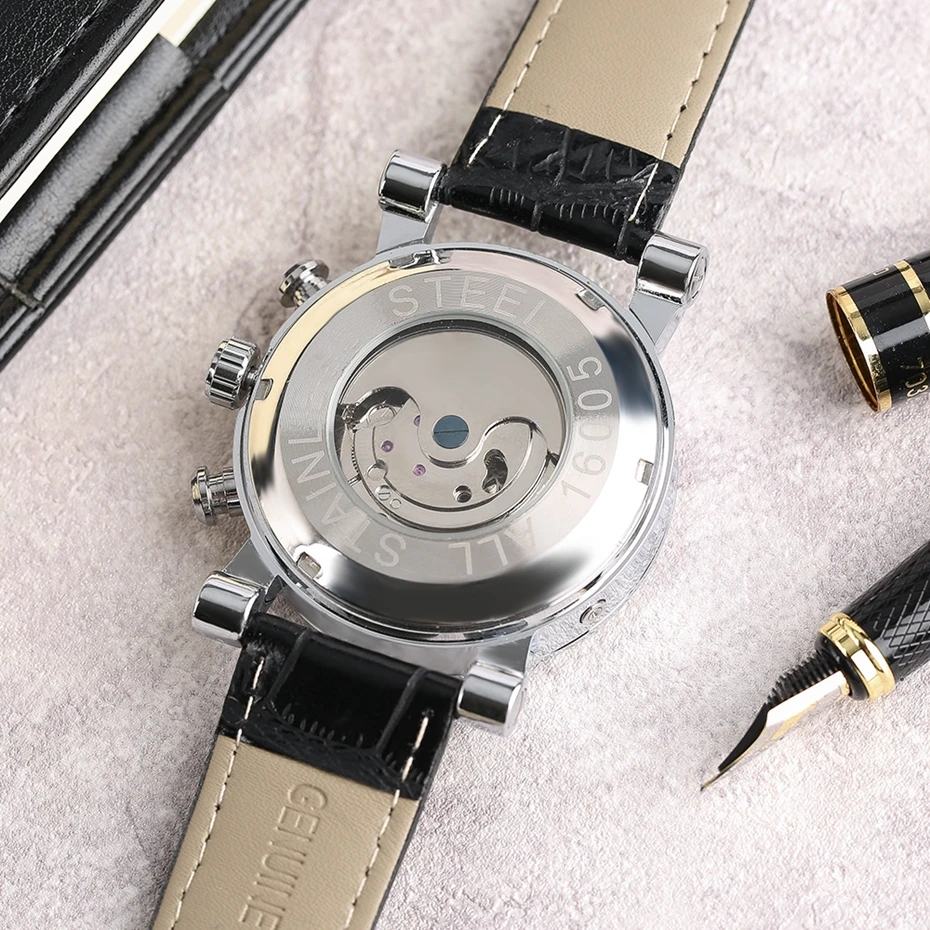 Men's Tourbillon Mechanical Watch Luxury Business Self-Winding Wrist Watch Trendy Genuine Leather Fashion New Time Date Display Best Christmas GiftS for Men Male (12)