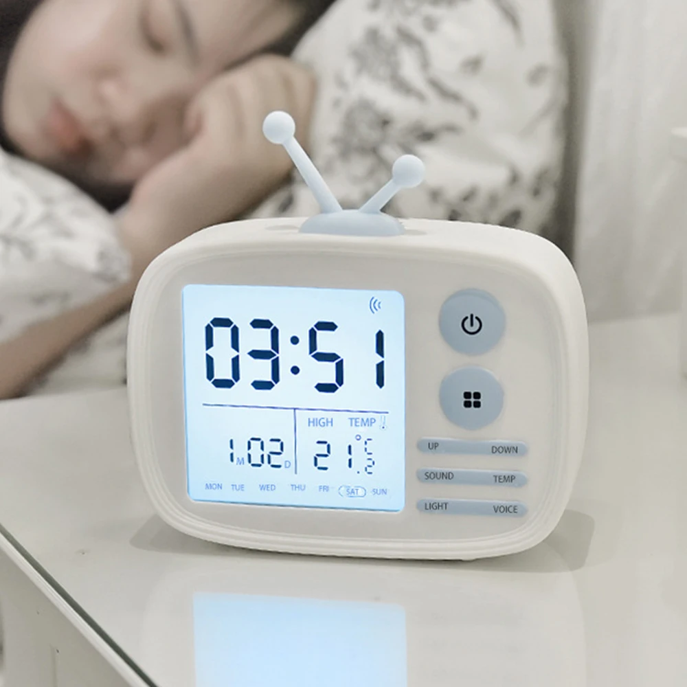 TV Shape Alarm Clock LED Digital Clock Thermometer USB Recharging Sound