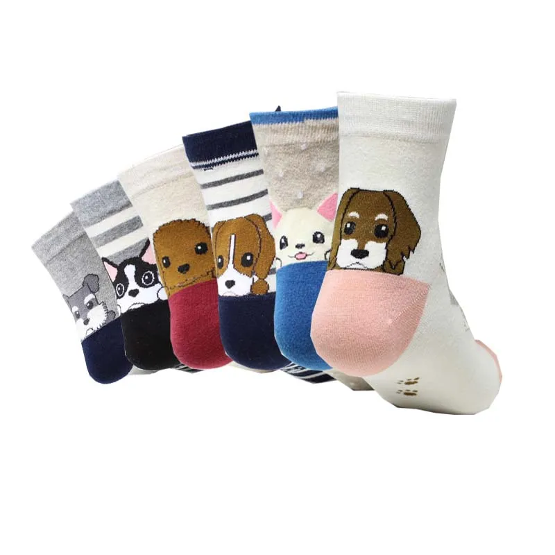 

Hot sale! women cartoon socks autumn-winter colorful stripe animal art socks lady and women's funny dog cotton sock