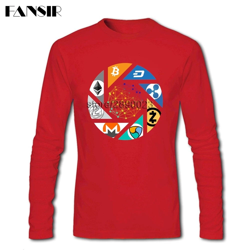 Cryptocurrency Bitcoin Litecoin Dash Zcash Ethereum Monero Funny T Shirt Men O-neck Long Sleeve Cotton Men T-shirts Asian Size