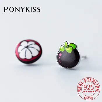 

PONYKISS S925 Sterling Silver Cute Resin Mangosteen Summer Fruit Stud Earrings Party Fashion Accessory Girl Birthday Lovely Gift