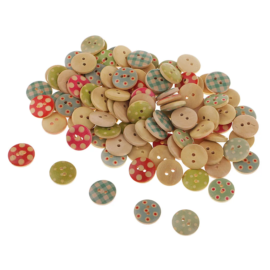 fityle 100Pcs Handmade Wood Button Sewing DIY Craft Scrapbooking Embellishments handicrafts collages puppets DIY Apparel Sewing