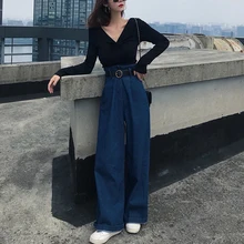 Женские новые винтажные широкие прямые брюки с завышенной талией осенние зимние джинсы Широкие брюки для танцев расклешенные ковбойские брюки женские