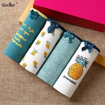 

Godier 4Pcs/lot Sexy Cotton Women's Panties Printed Briefs Lovely Girls Underwear Wholesale Multicolor Lingerie Intimates Thong