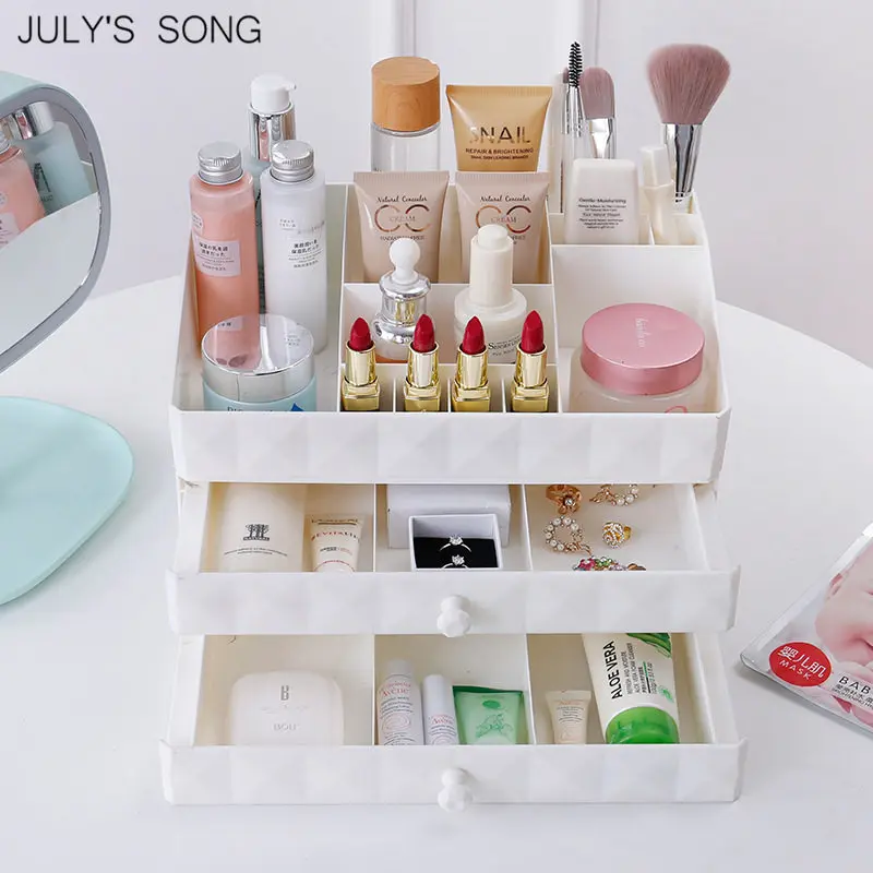 JULY'S SONG пластиковый ящик для макияжа хранилище косметичка Органайзер коробка контейнер для хранения ювелирных изделий шкатулка держатель настольный чехол