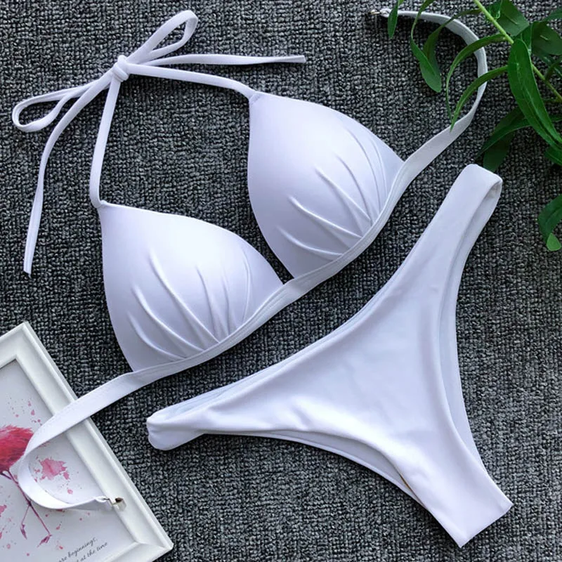 Traje de baño Bikini 2019 Mujer Push Up Bikini Set Halter rojo mujeres trajes de baño negro mujeres traje de baño dos piezas conjunto de baño