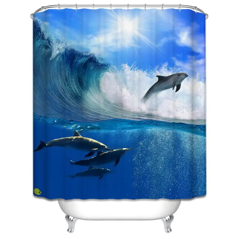 3Size New Two Dolphins Waterproof Shower Curtain Bathroom Curtain Eco