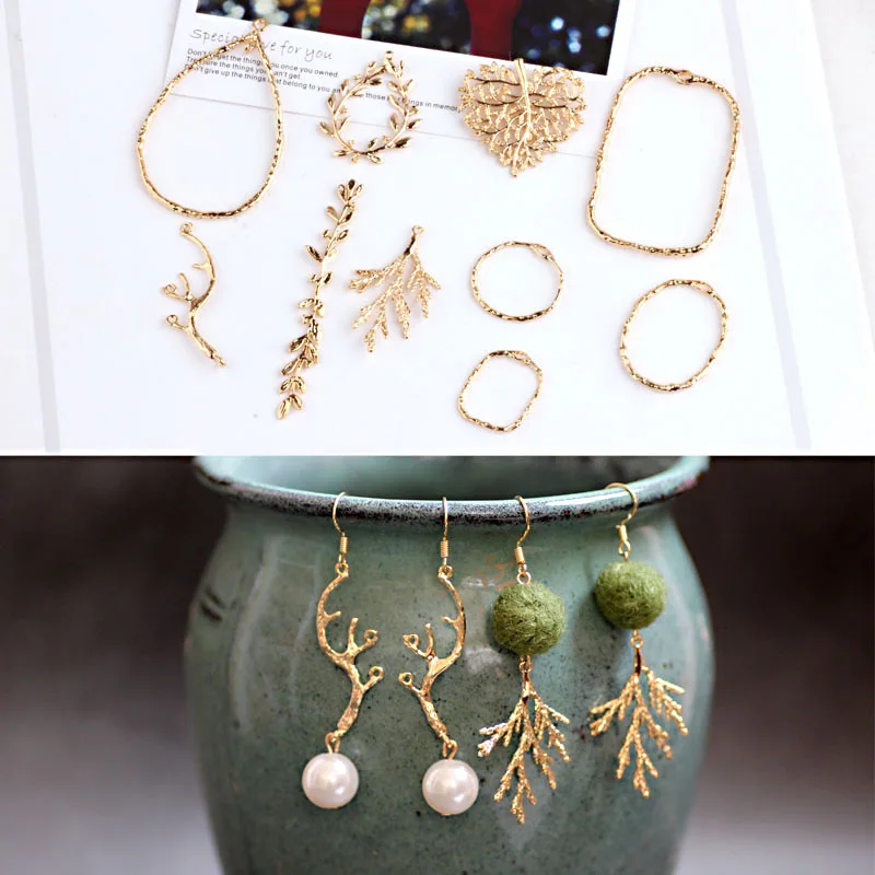 

1pcs fashion pure copper plated antler leaves earrings for women necklaces pendants diy jewelry bracelet accessories wholesale