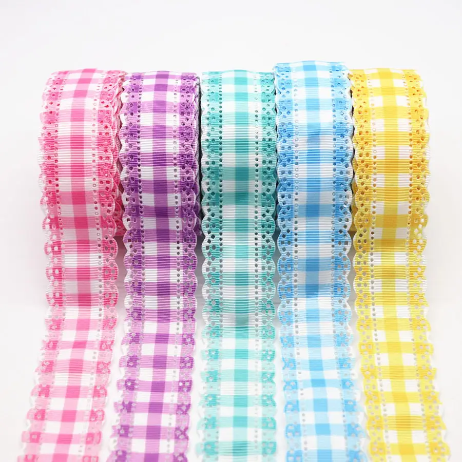 

10 Yards Grosgrain Hollow Lace Ribbons Grid Printed Ribbon 30MM For Hair Bows DIY Crafts Handmade Accessories M19043004