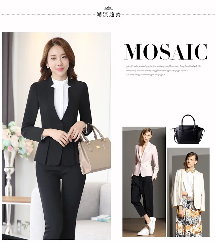 plus size pants suits evening wear Fashion Business Interview Women Pants Suit Work Wear Office Ladies Long Sleeve Slim Formal Blazer and Trousers Set tweed two piece set