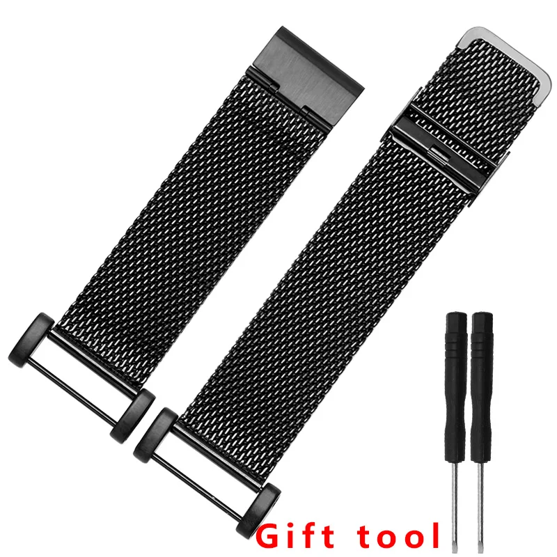 

Milanese Mesh Belt 24mm fit Suunto core black silver stainless steel watchband with adapter men's metal strap