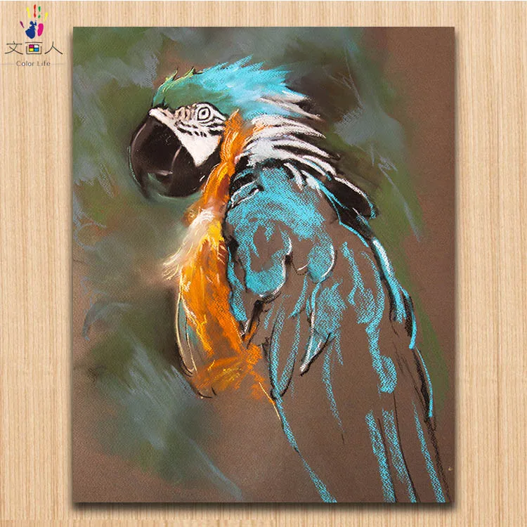 

the parrot In the sand animal Macaw pictures paints by numbers with paint colors on canvas for women girls framed hoom decorat