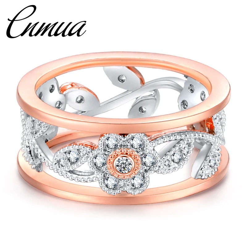 New Flower Rose Gold Plating Ring Women Shiny Zircon Ring High Quality